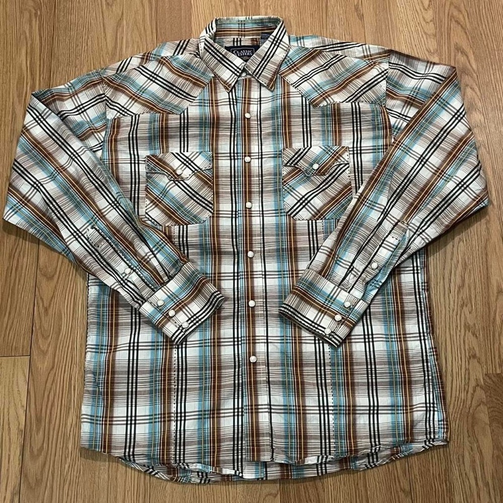 Classic Western Men’s Large Long Sleeve Pearl Snap Button Down Western Shirt